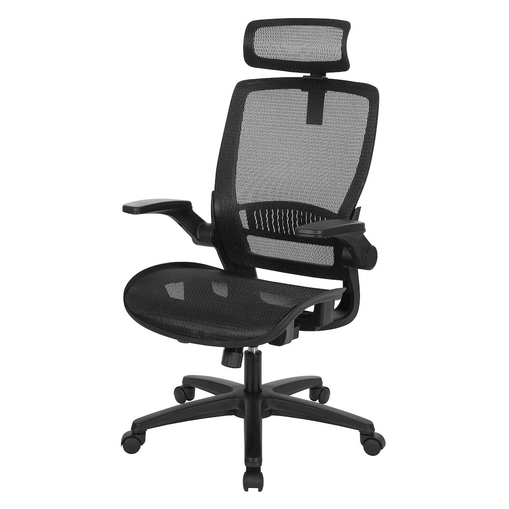 Managers Chair With Mesh Back And Seat And Adjustable Flip Arms And Headrest. Picture 2