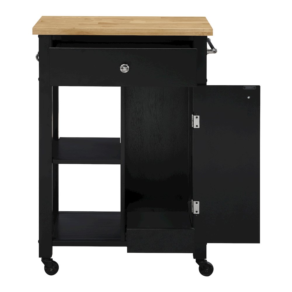Derry Kitchen Cart with Natural Butcher Block Top With Black Finish. Picture 6