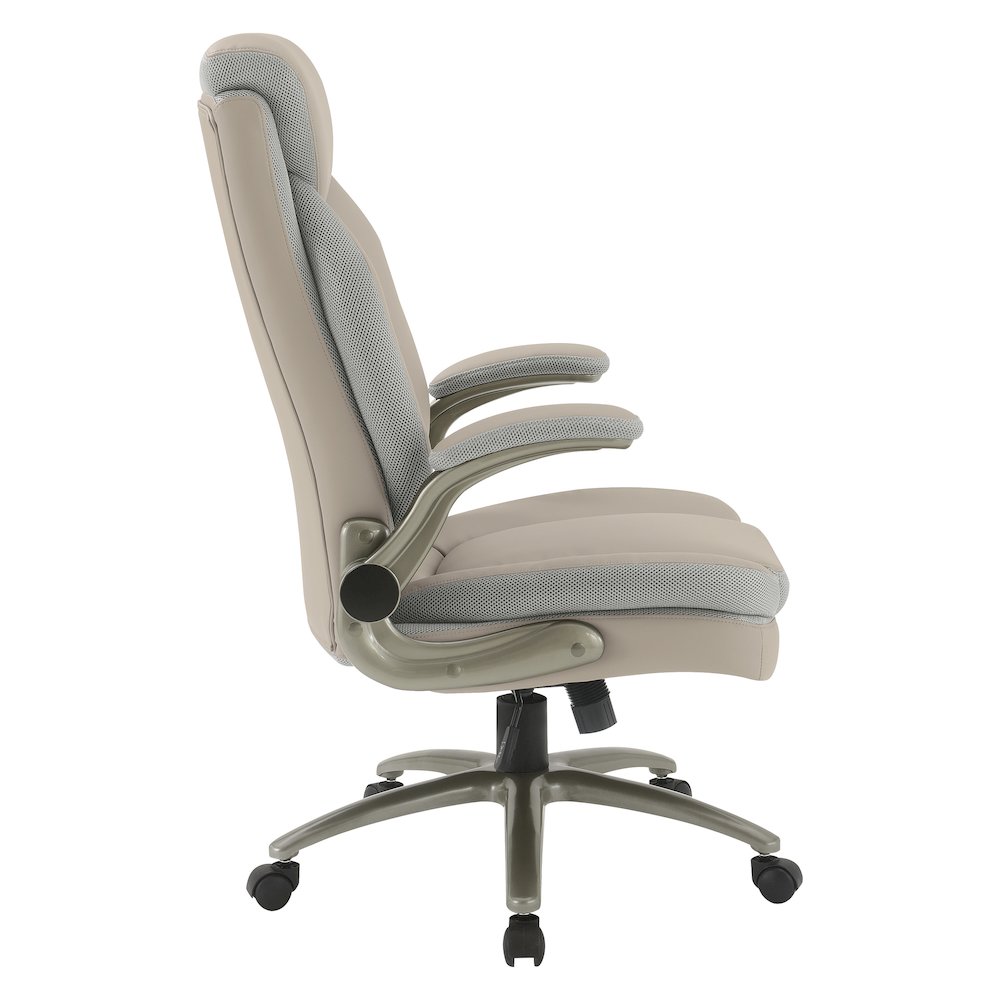 Taupe Leather Big & Tall Chair with Padded Flip Arms and Titanium Base. Picture 4