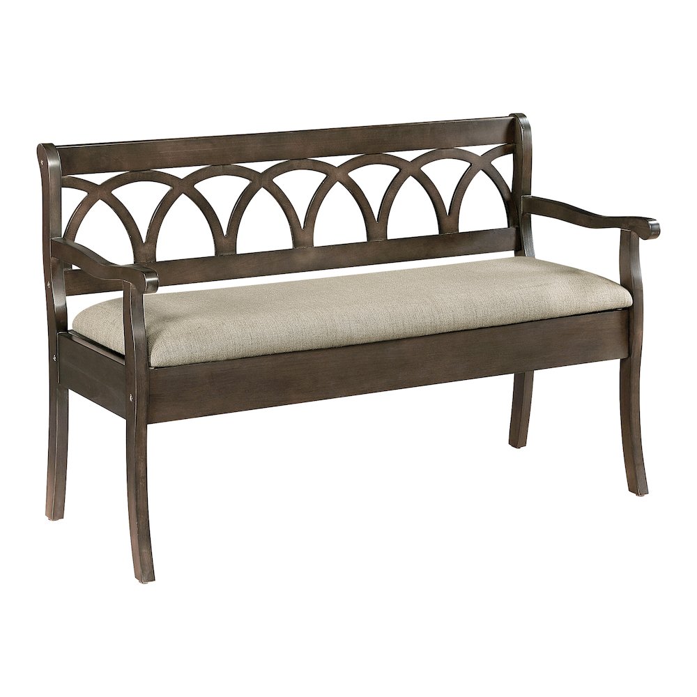 Coventry Storage Bench in Dark Walnut Finish Frame and Beige Seat Cushion K/D. Picture 1