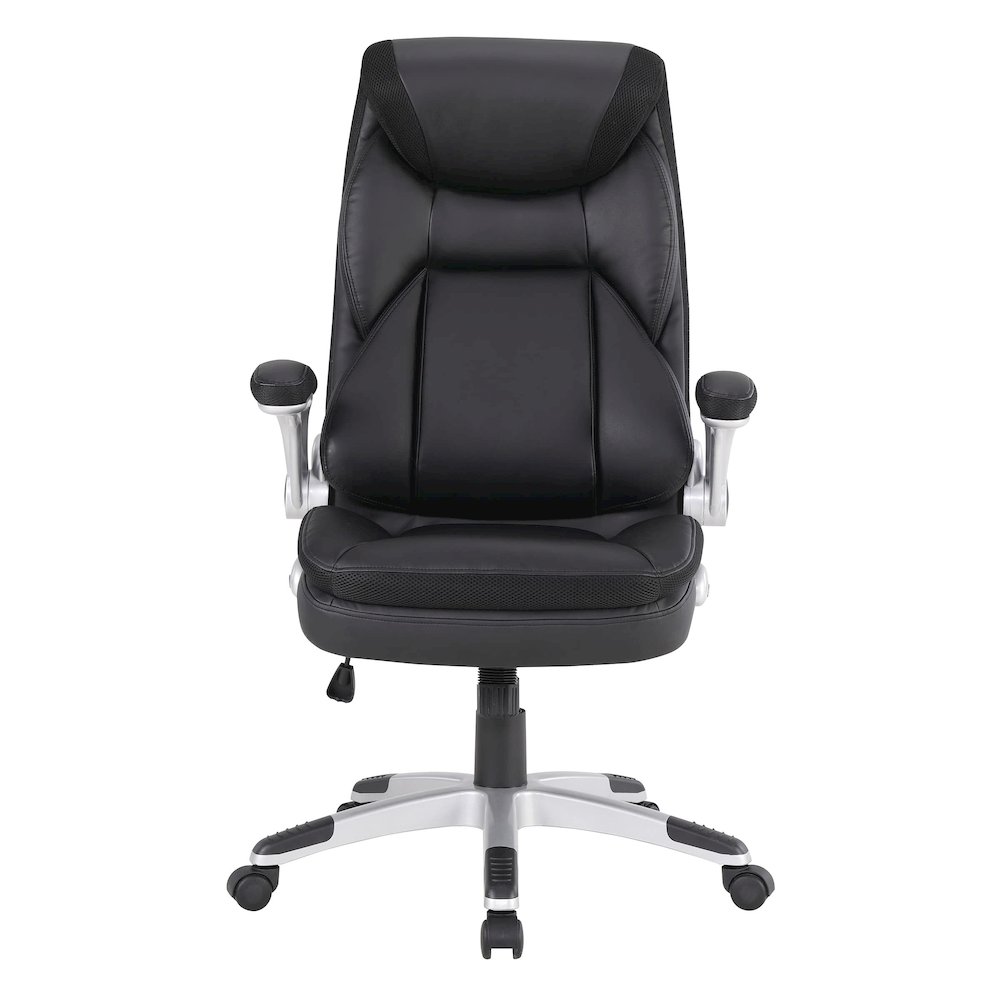 Executive Black Bonded Leather Chair with Silver Coated Nylon Base. Picture 5