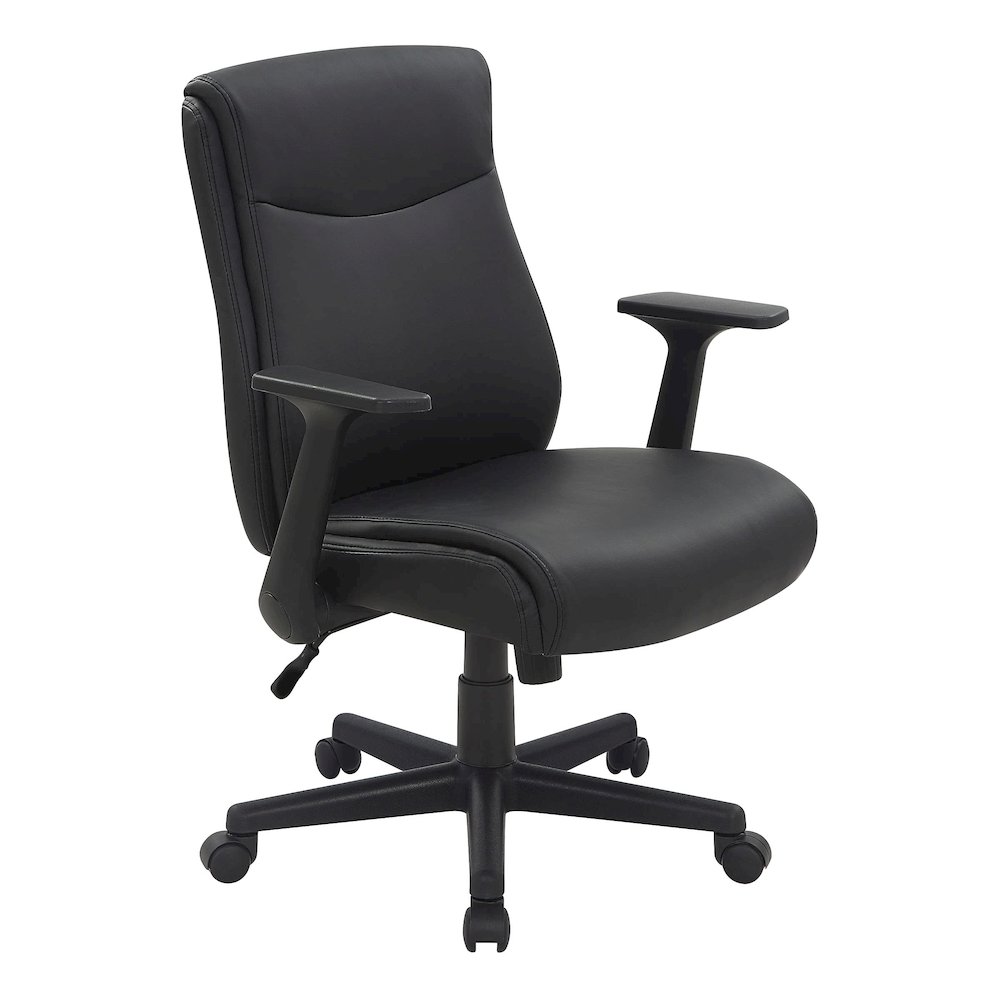 Mid-Back Managers Chair with Flip Up Arms in Black Faux Leather. Picture 1