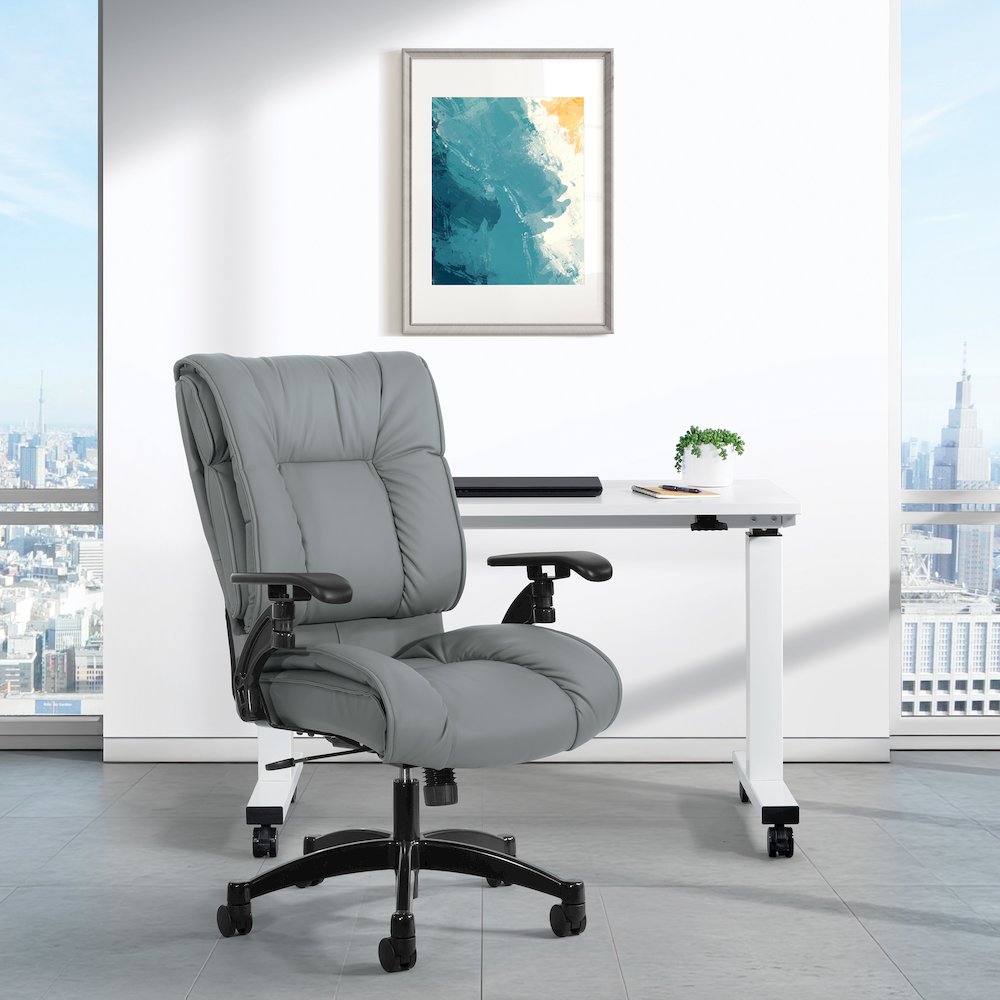 Charcoal Grey Leather Conference Chair with Cantilever Arms, Steel Base. Picture 2