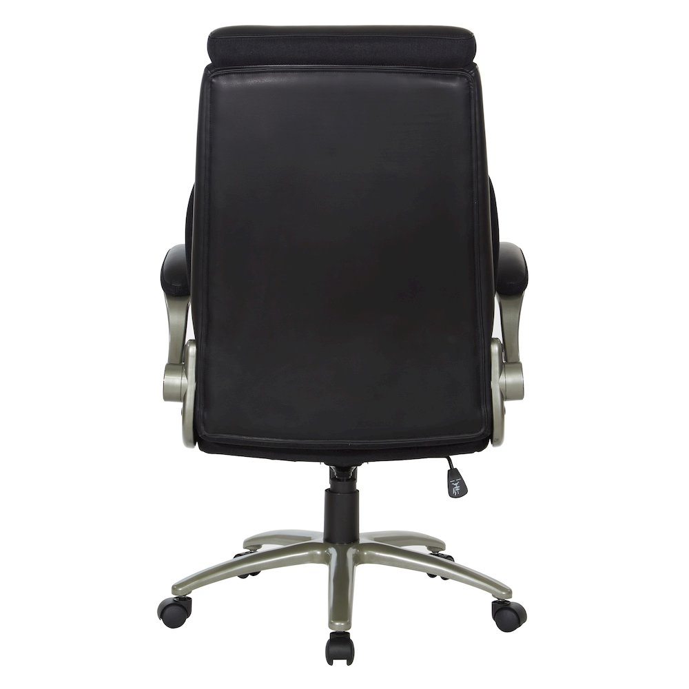 Black Leather Big & Tall Chair with Padded Flip Arms and Titanium Base. Picture 6