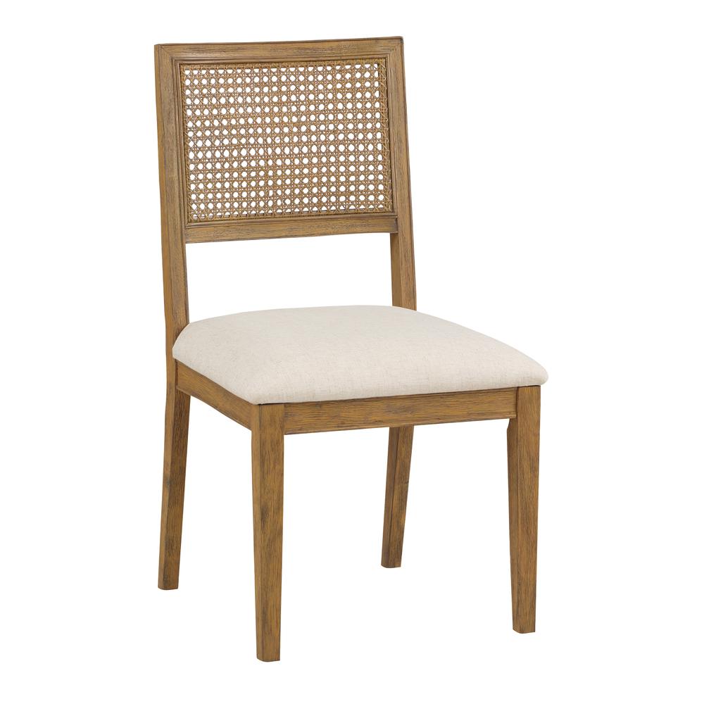 Alaina Cane Back Dining Chair 2 Pack in Linen Fabric with Coastal Wash. Picture 2