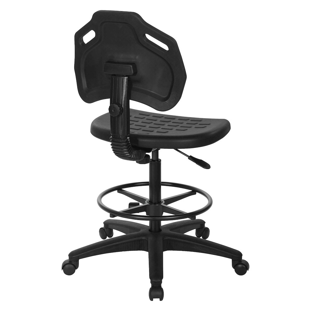 Black Skinned Urethane Drafting Chair With Adjustable Black Footrest And Casters. Picture 5