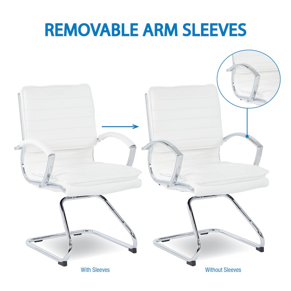 Guest Faux Leather Chair with Chrome Base and Includes Removable Arm Sleeves. Picture 11