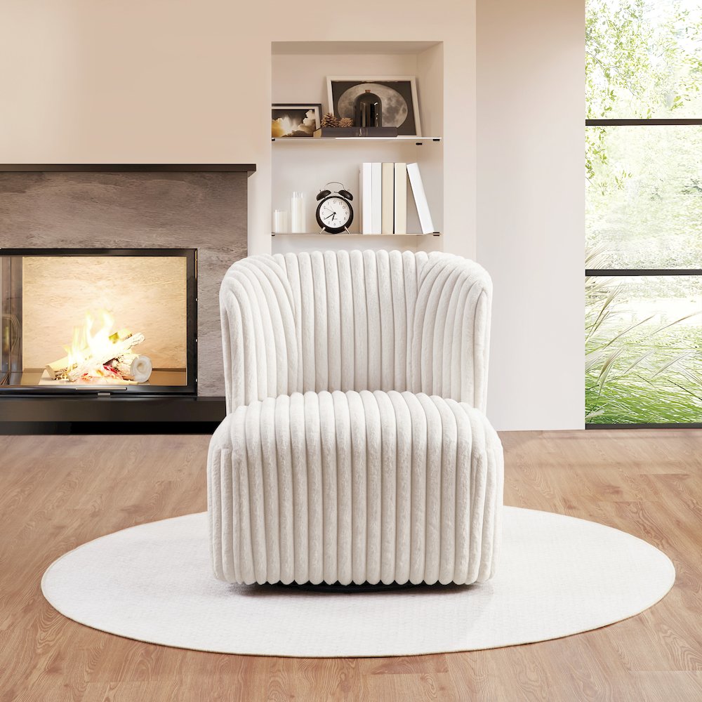 Lucia Swivel Chair in White Cord Fur Fabric. Picture 7