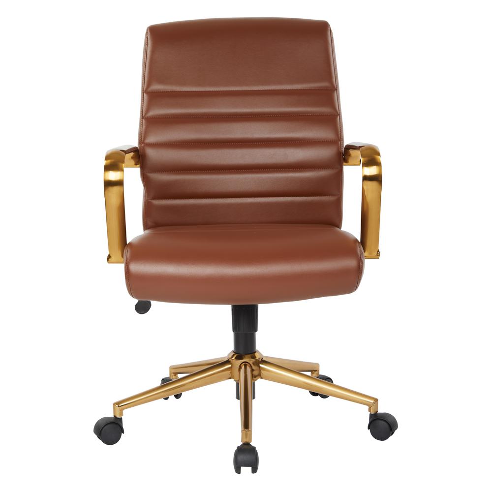 Mid-Back Saddle Faux Leather Chair with Gold Finish Arms and Base K/D, FL22991G-U41. Picture 2