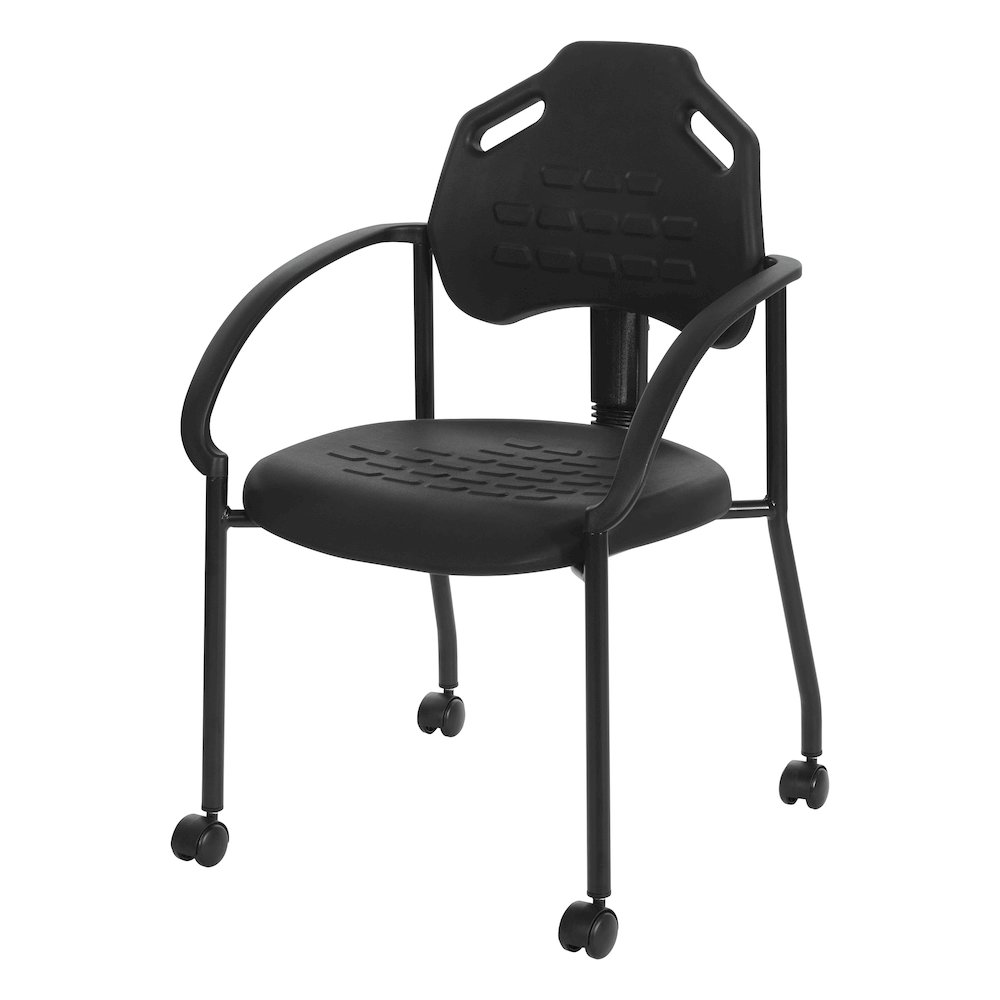 Black Self Skinned Urethane Guest Arm Chair in Black Finish Frame with Casters. Picture 2