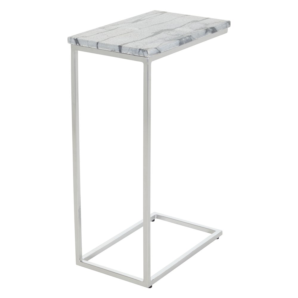 Solid Grey Marble Top C-Table with Chrome Metal Base 2-Pack. Picture 5