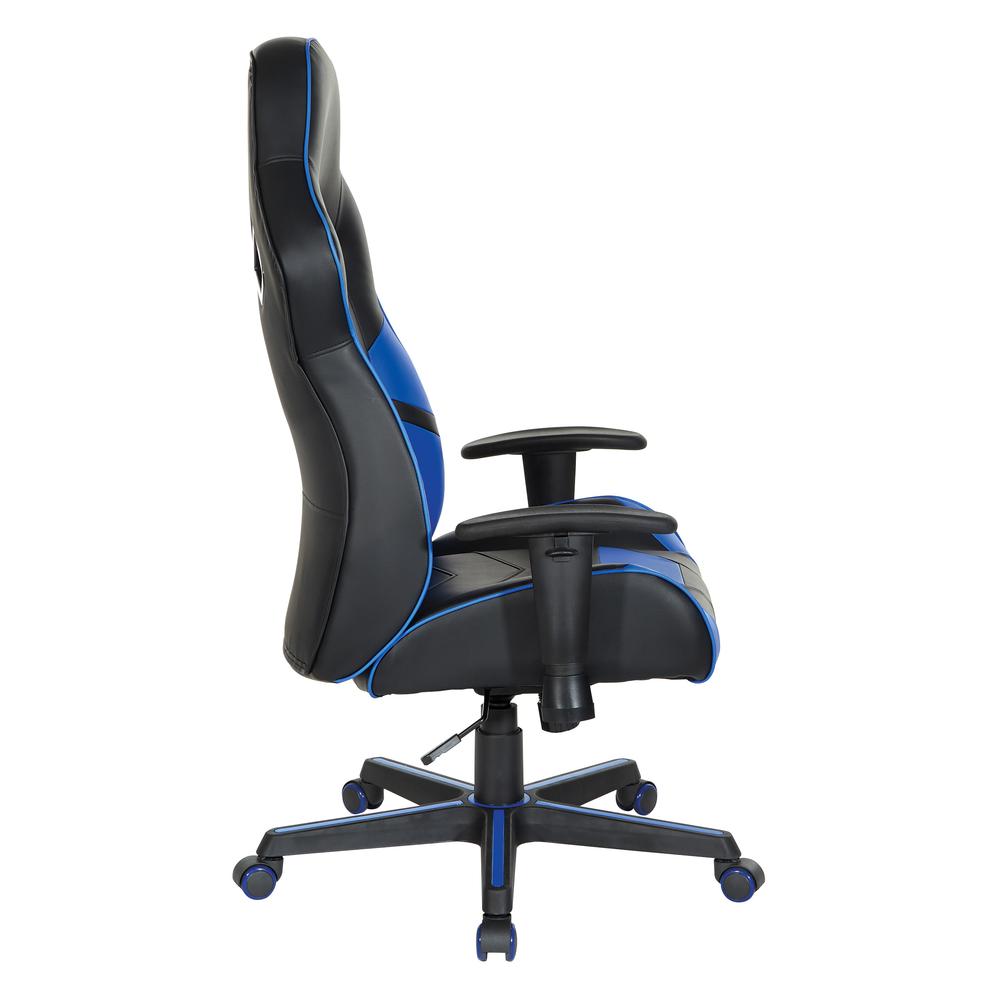 Vapor Gaming Chair in Black Faux Leather with Blue Accents, VPR25-BL. Picture 4