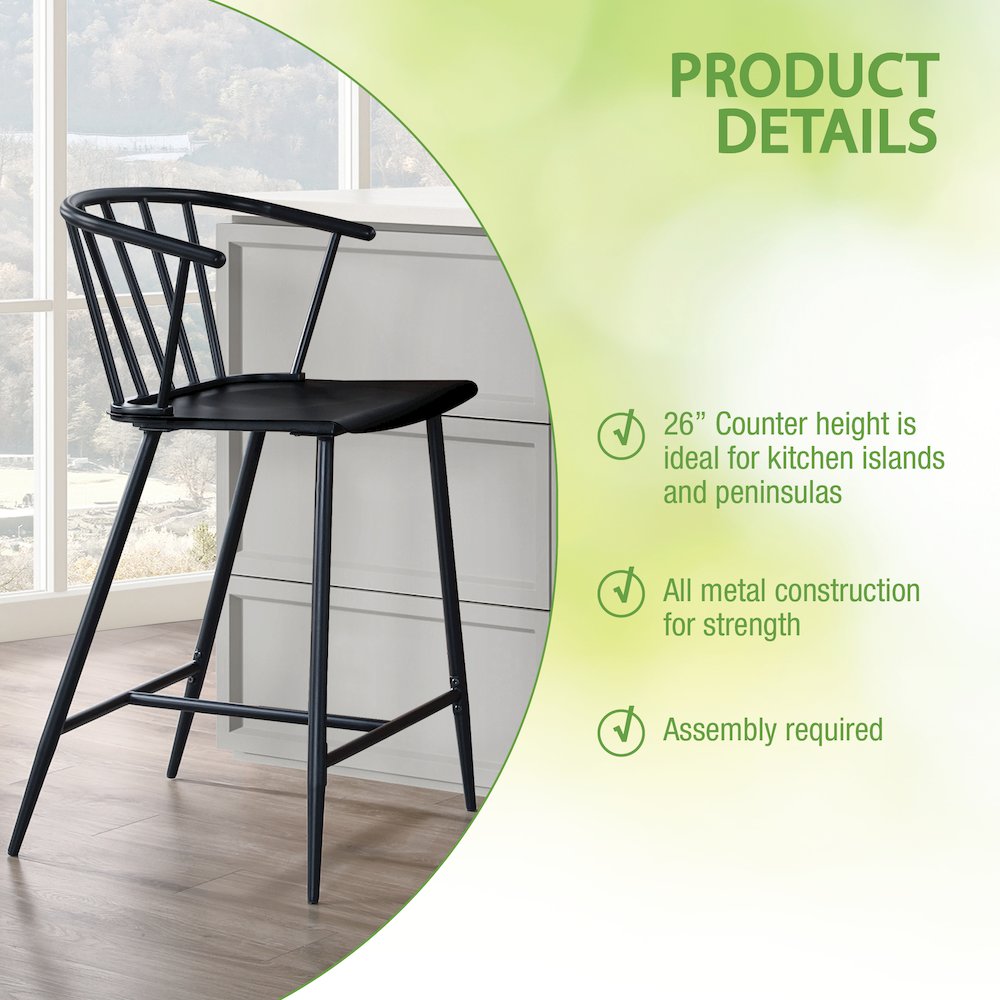 Lincoln All Metal Counter Stool in Black Finish. Picture 9