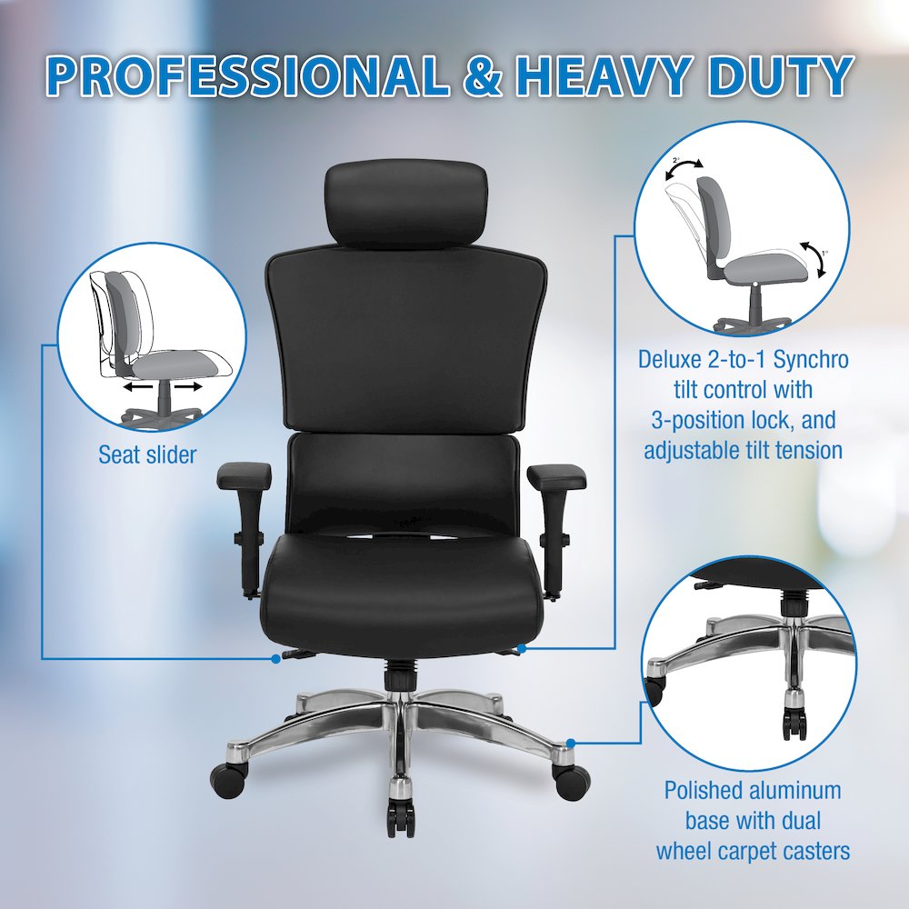 Manager’s Chair with Dillon Black Fabric Seat and Back and adjustable Headrest. Picture 12