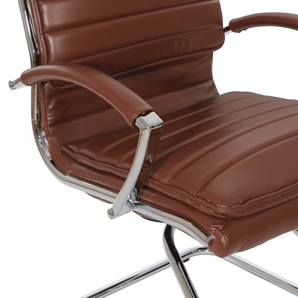 Guest Faux Leather Chair in Saddle with Chrome Base, Removable Arms. Picture 7