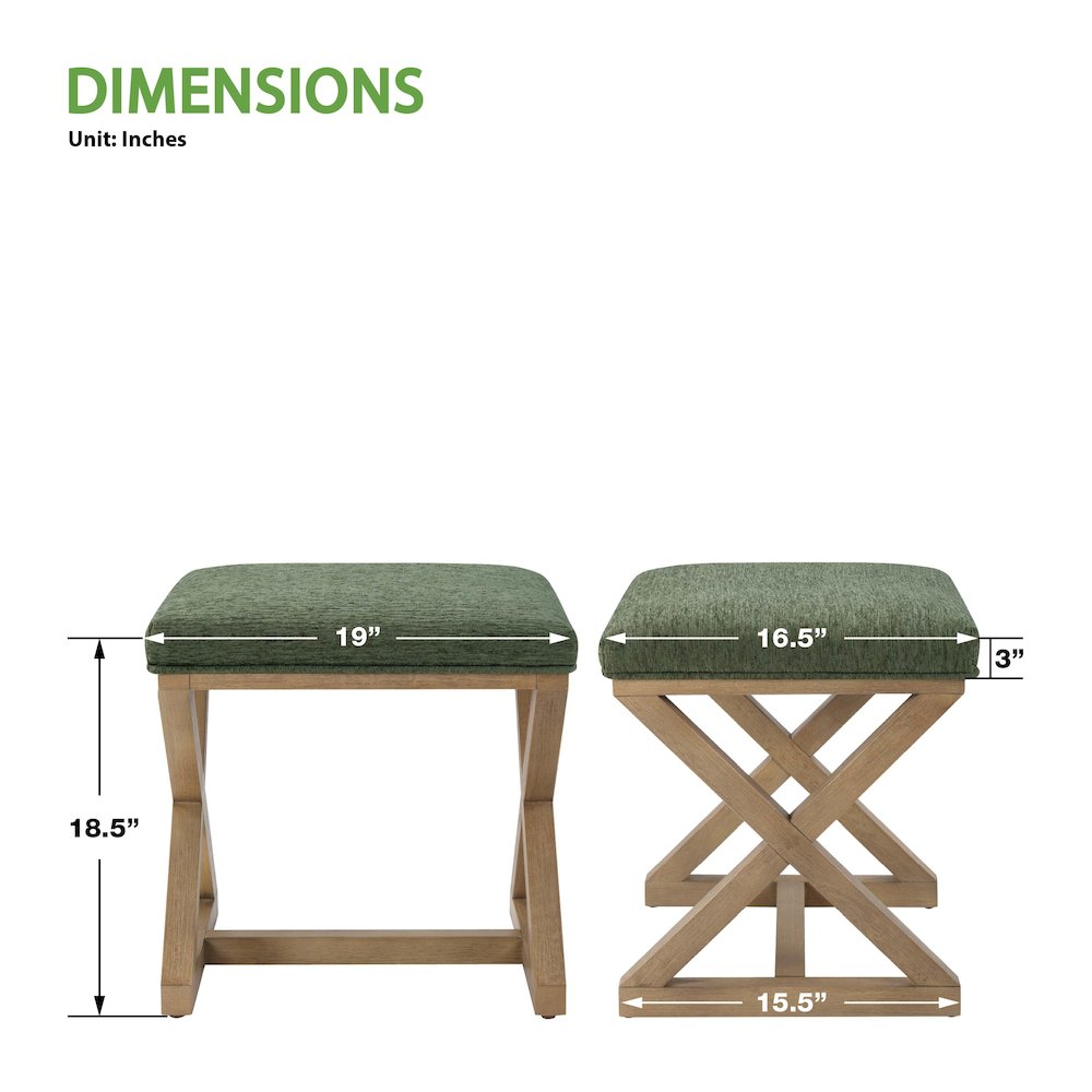 Carson X-Frame Stool in Pine Fabric and Medium Oak Finish Wood. Picture 3