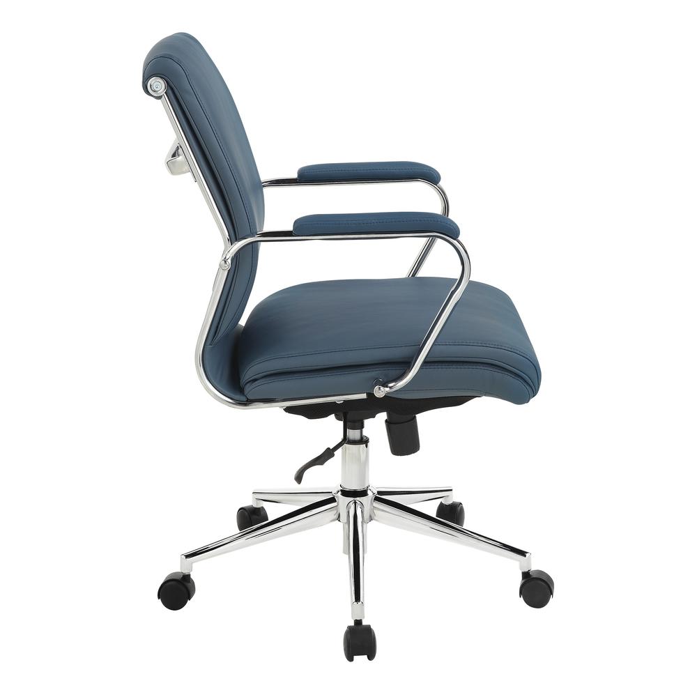 Mid Back Manager's Chair with Dillon Blue Antimicrobial Fabric and Chrome Base. Picture 4