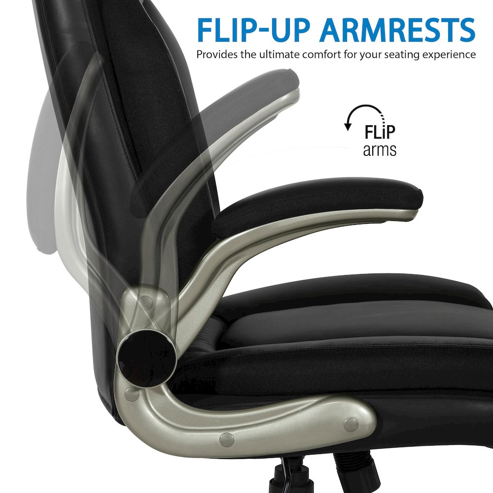 Black Leather Big & Tall Chair with Padded Flip Arms and Titanium Base. Picture 13