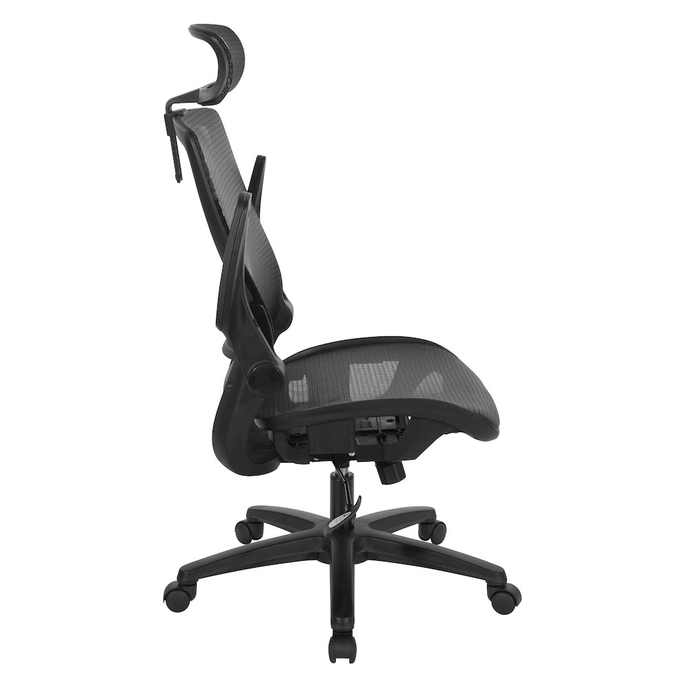 Managers Chair With Mesh Back And Seat And Adjustable Flip Arms And Headrest. Picture 8