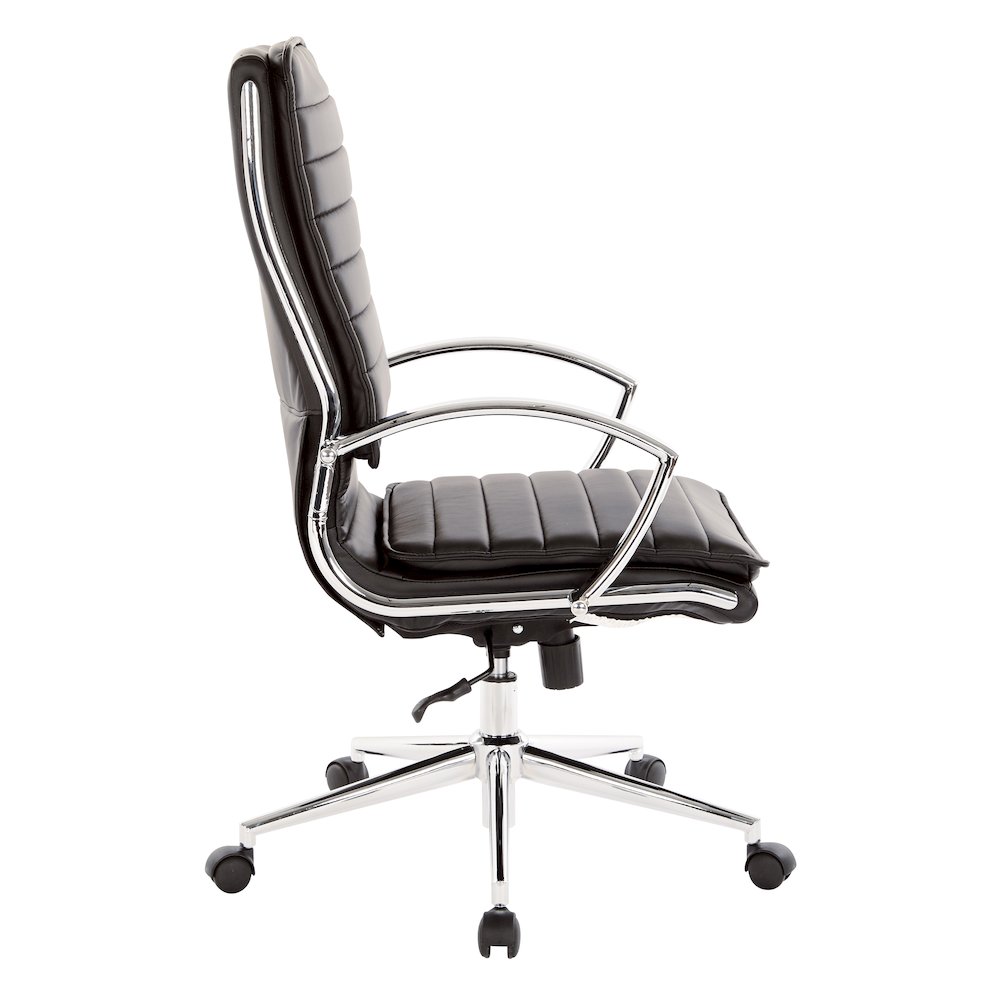 High Back Manager's Faux Leather Chair with Chrome Base, Removable Arm Sleeves. Picture 4