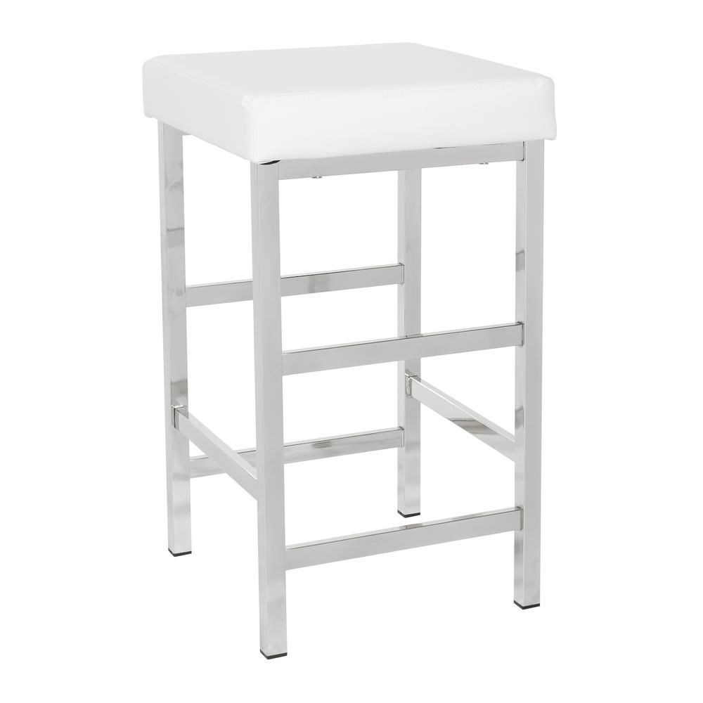 26" Backless Stool in White Fabric with Polished Chrome Legs, MET1326C-WH. Picture 1