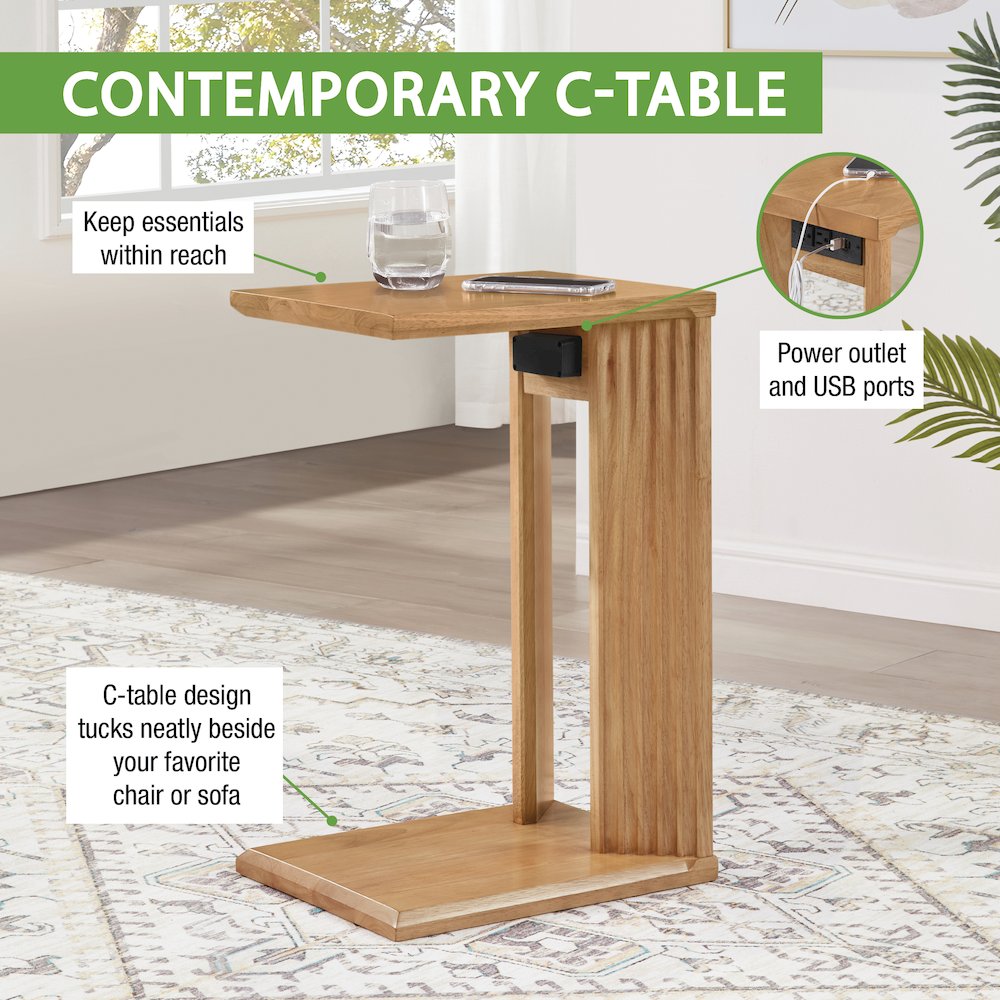 Winston Accent C-Table with Power in Natural Oak Finish. Picture 13