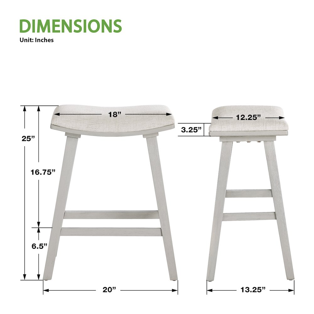 Coley 24" Saddle Stool 2-Pack With Linen Fabric Seat And White Wash Frame. Picture 3