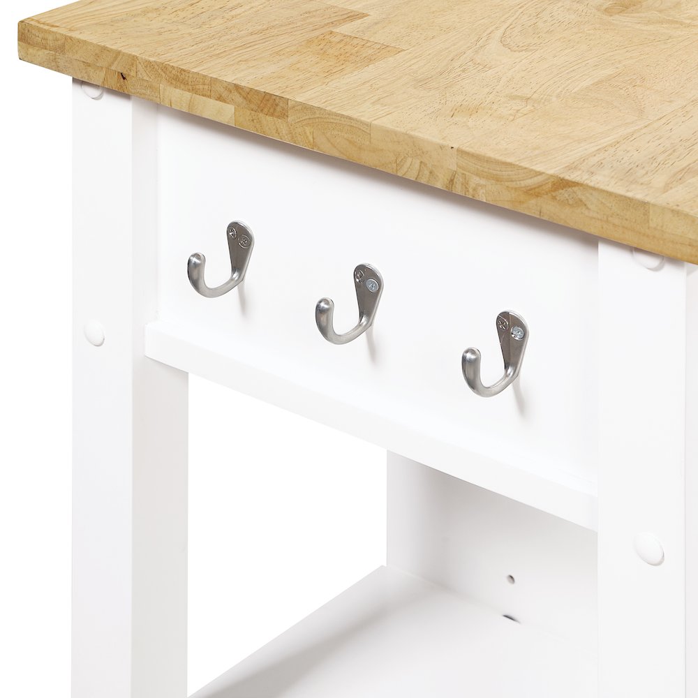 Derry Kitchen Cart with Natural Butcher Block Top With White Finish. Picture 11