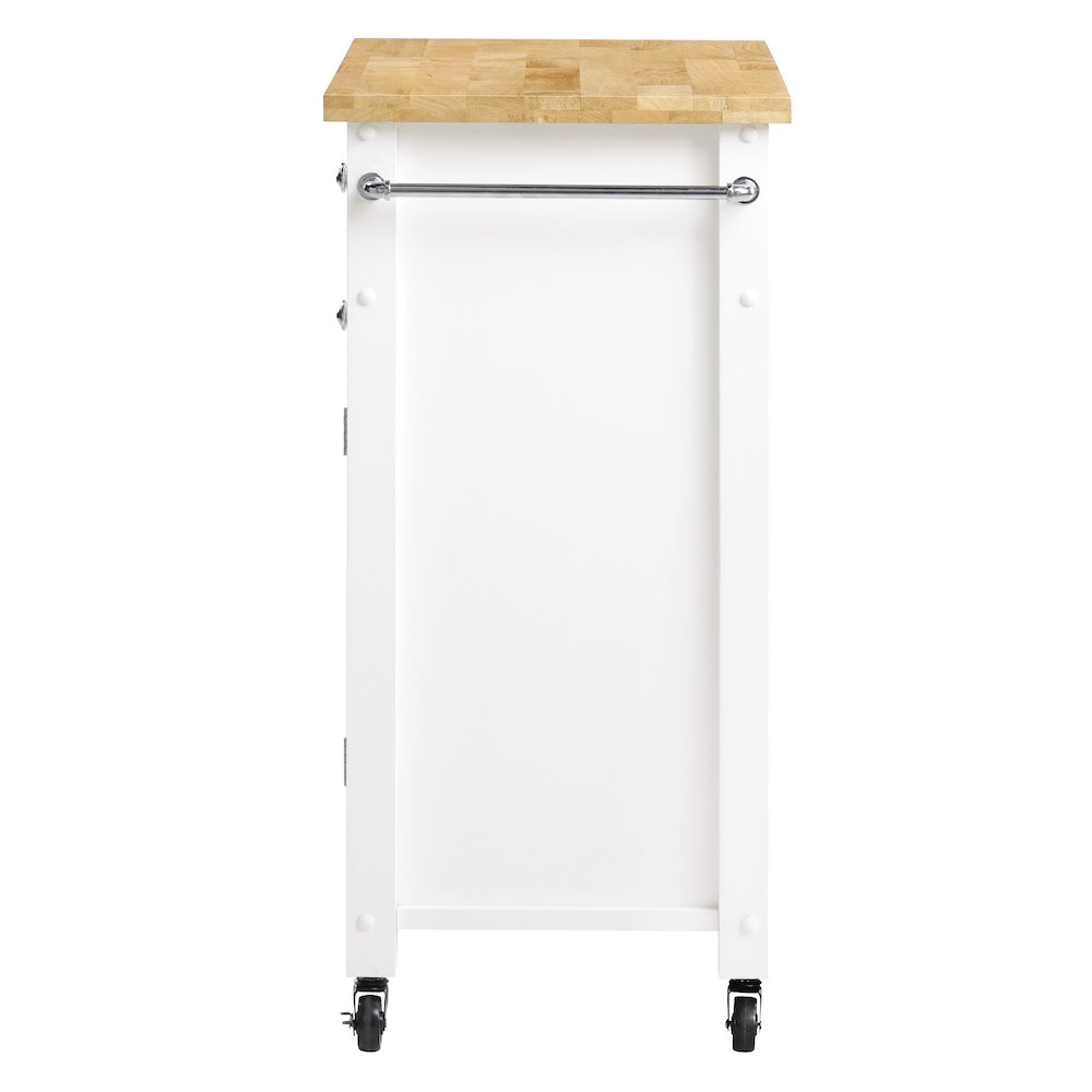 Derry Kitchen Cart with Natural Butcher Block Top With White Finish. Picture 3