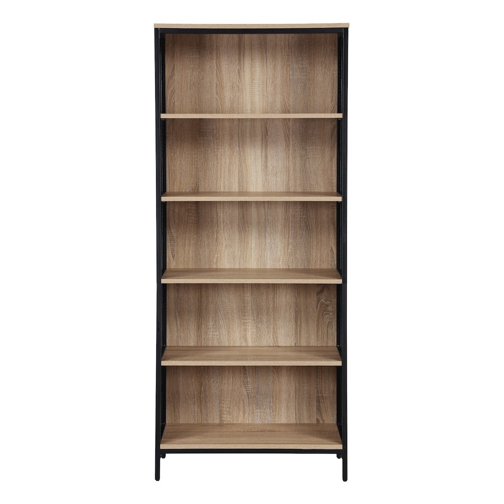 Ace 72” 5-Shelf Bookcase in Rustic Oak Finish. Picture 2