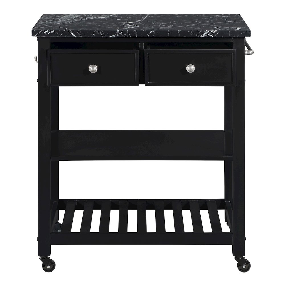 Litchfield Kitchen Cart With Faux Marble Top in Black Finish. Picture 6