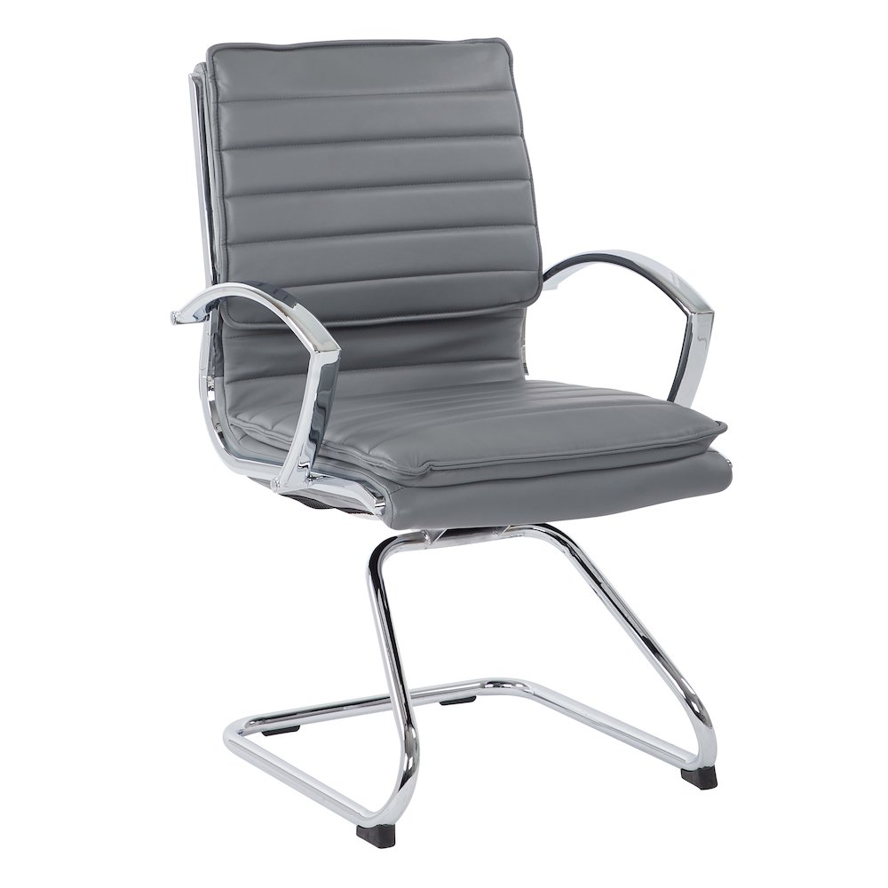 Guest Faux Leather Chair with Chrome Base and Includes Removable Arm Sleeves. Picture 1