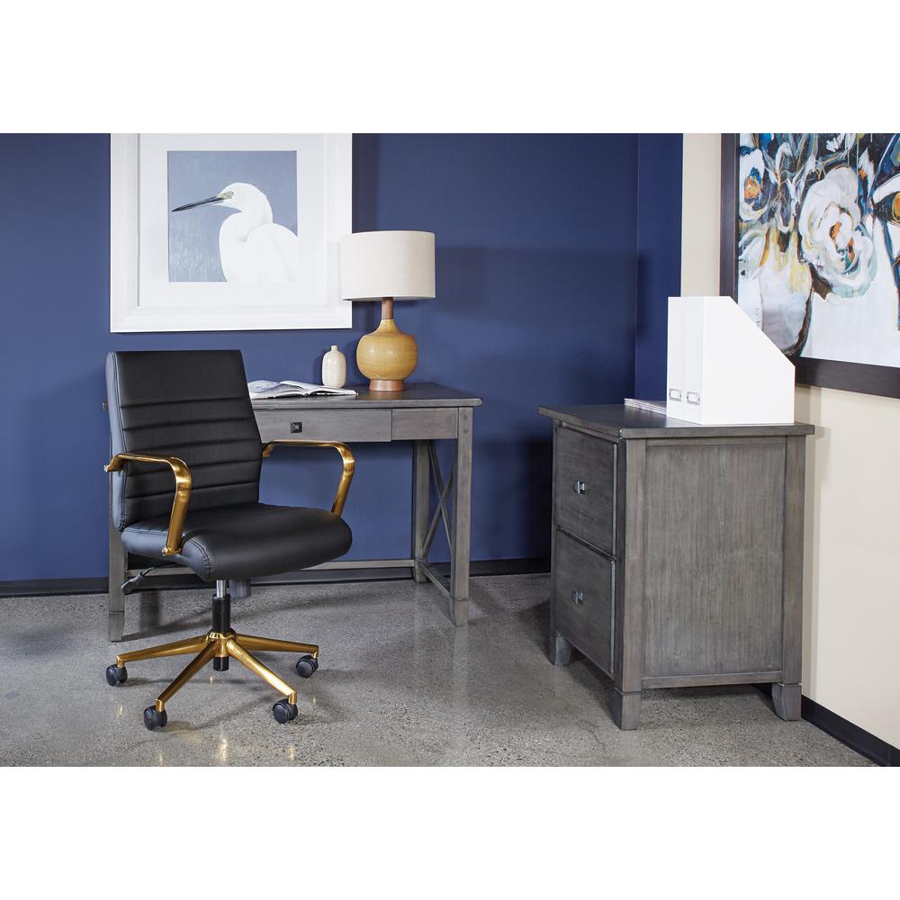 Mid-Back Black Faux Leather Chair with Gold Finish Arms and Base K/D, FL22991G-U6. Picture 2