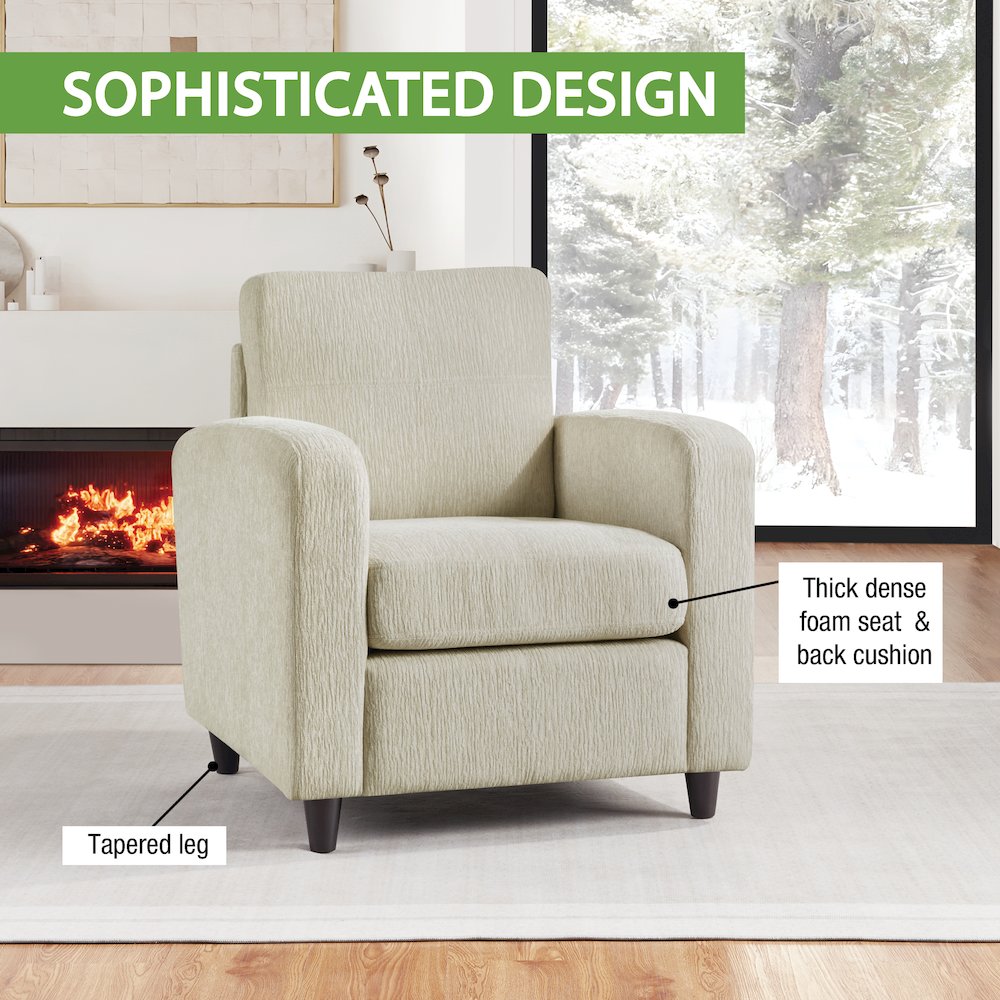 Venus Club Chair in Cream Fabric and Medium Espresso Legs. Picture 11