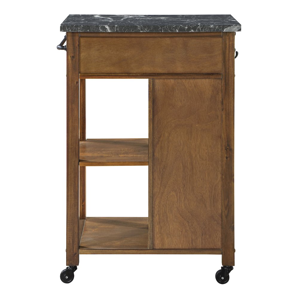 Fairmont Kitchen Cart With Faux Marble Top and Oak Finish Wood. Picture 5