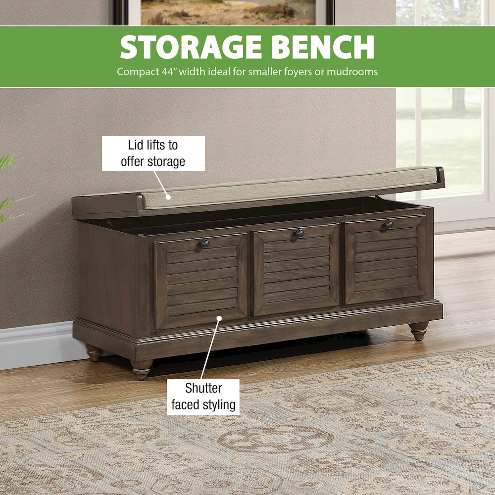 Dover Storage Bench in Dark Finish with Beige Cushion. Picture 14