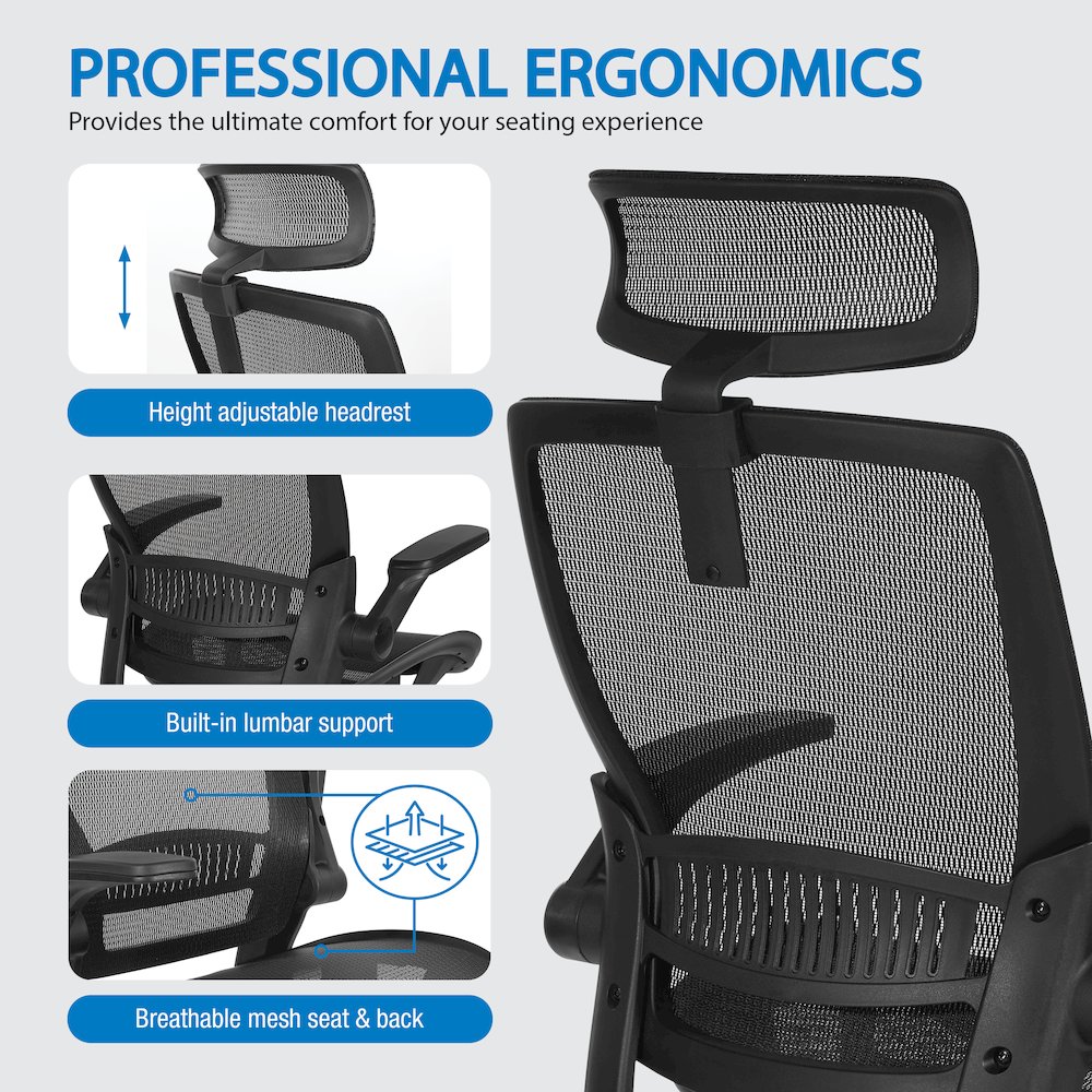 Managers Chair With Mesh Back And Seat And Adjustable Flip Arms And Headrest. Picture 12