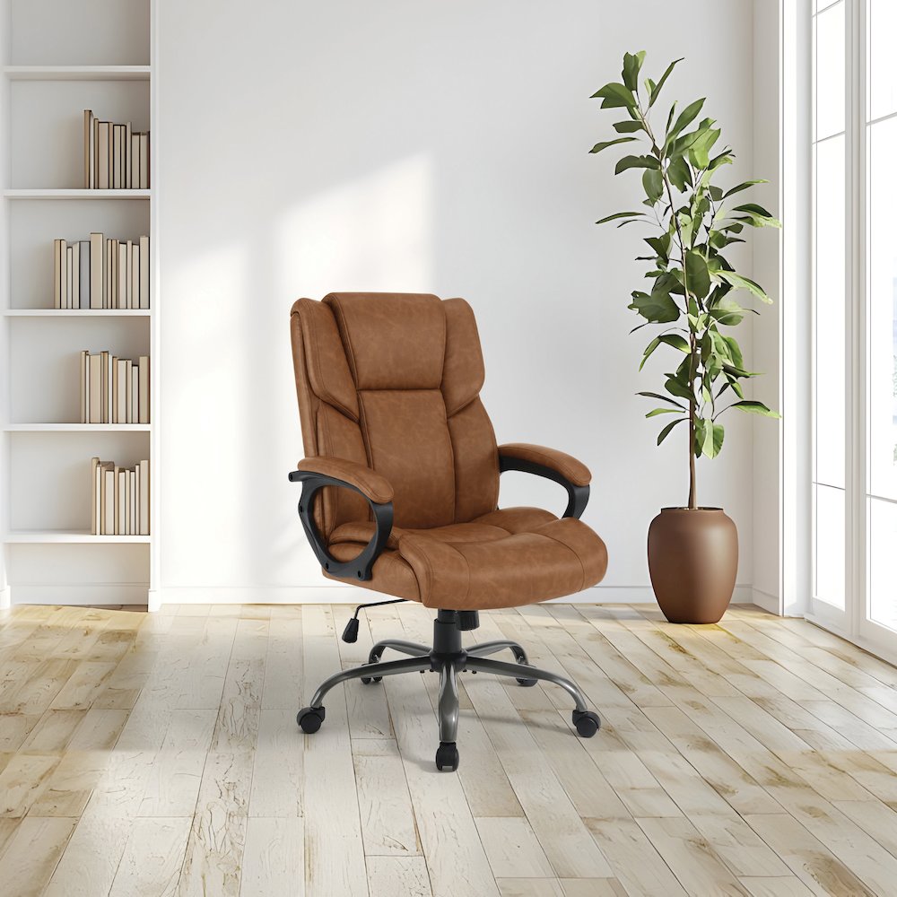 Mid-Back in Saddle Faux Leather Executive Chair with Padded Arms. Picture 2