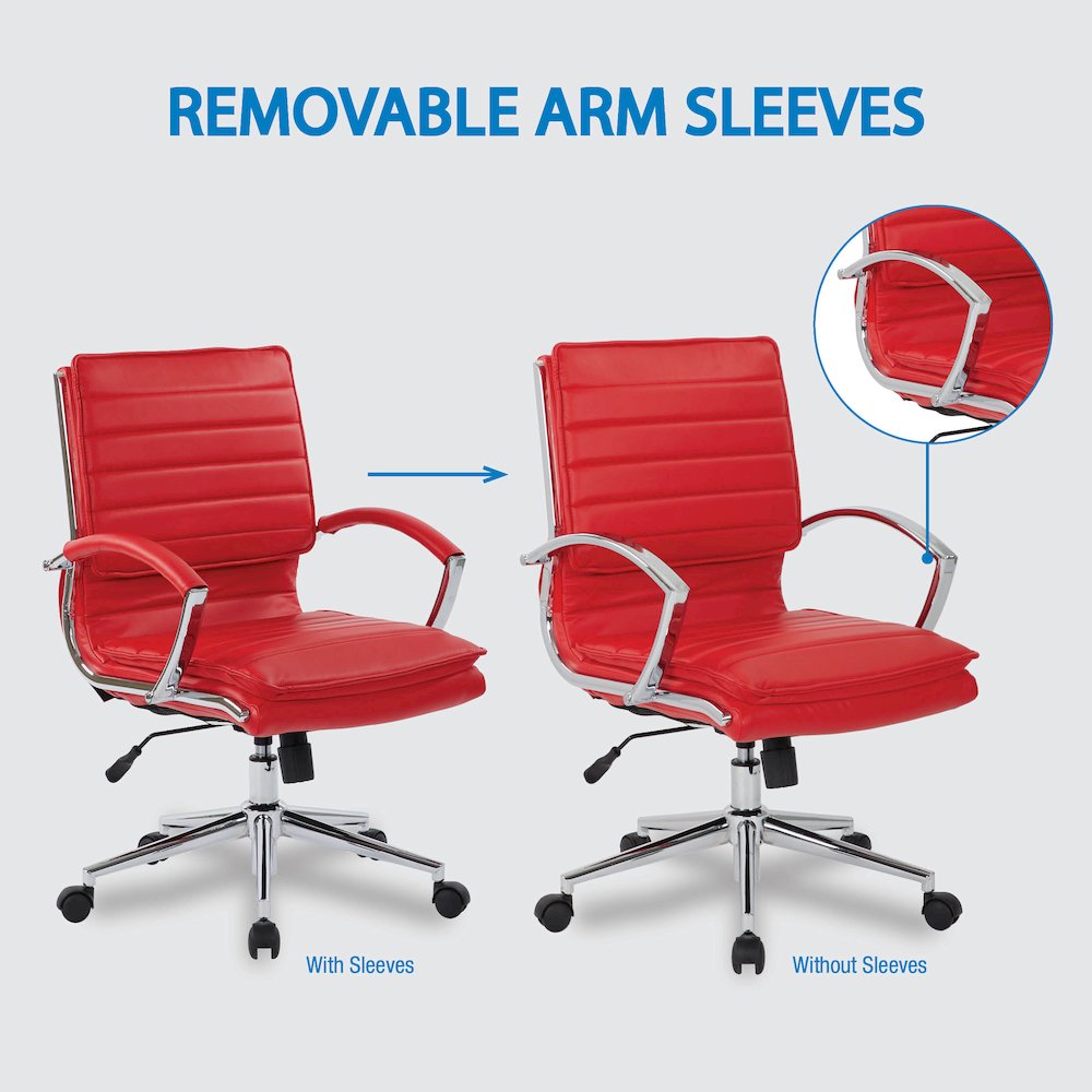 Mid-Back Manager’s Faux Leather Chair with Chrome Base, Removable Arm Sleeves.. Picture 13