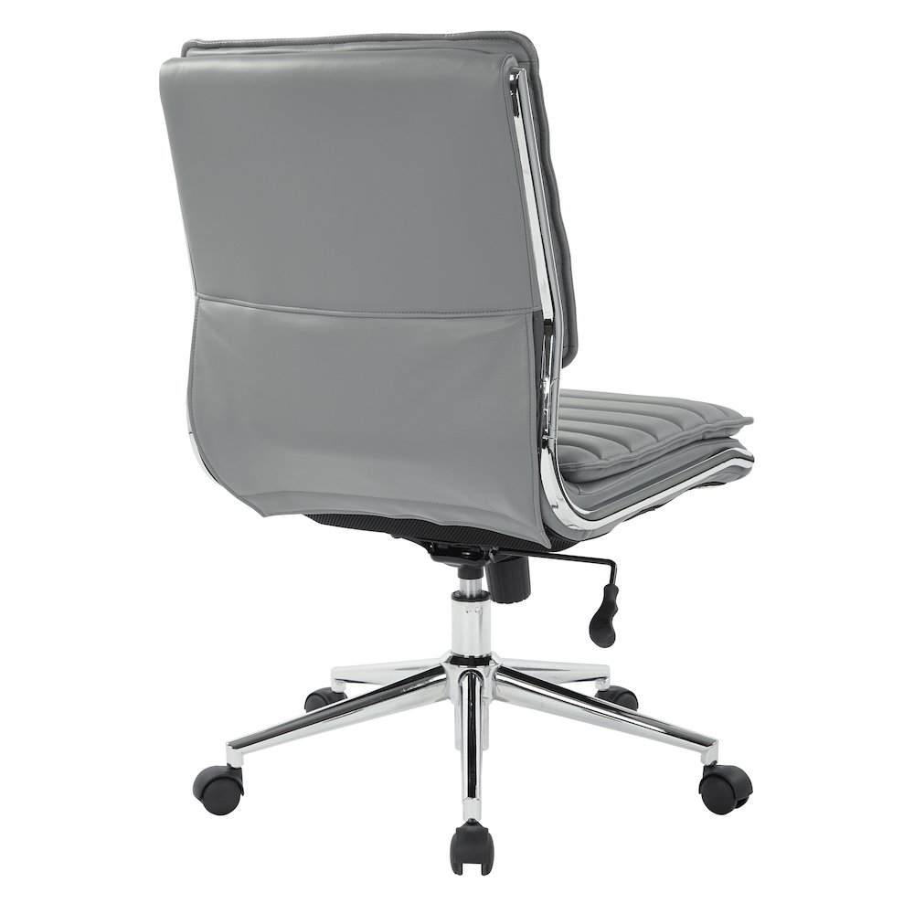 Armless Mid Back Manager's Faux Leather Chair in Charcoal with Chrome Base.. Picture 5