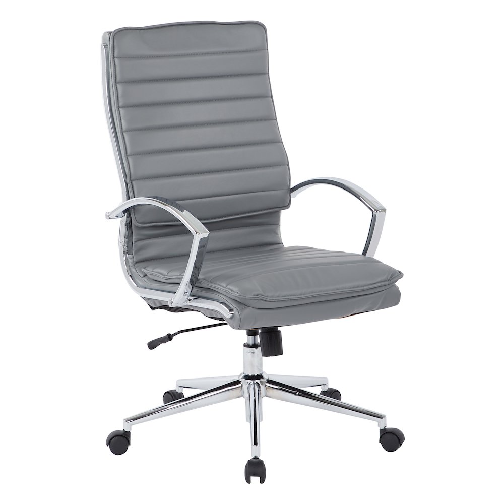 High Back Manager's Faux Leather Chair with Chrome Base, Removable Arm Sleeves. Picture 1