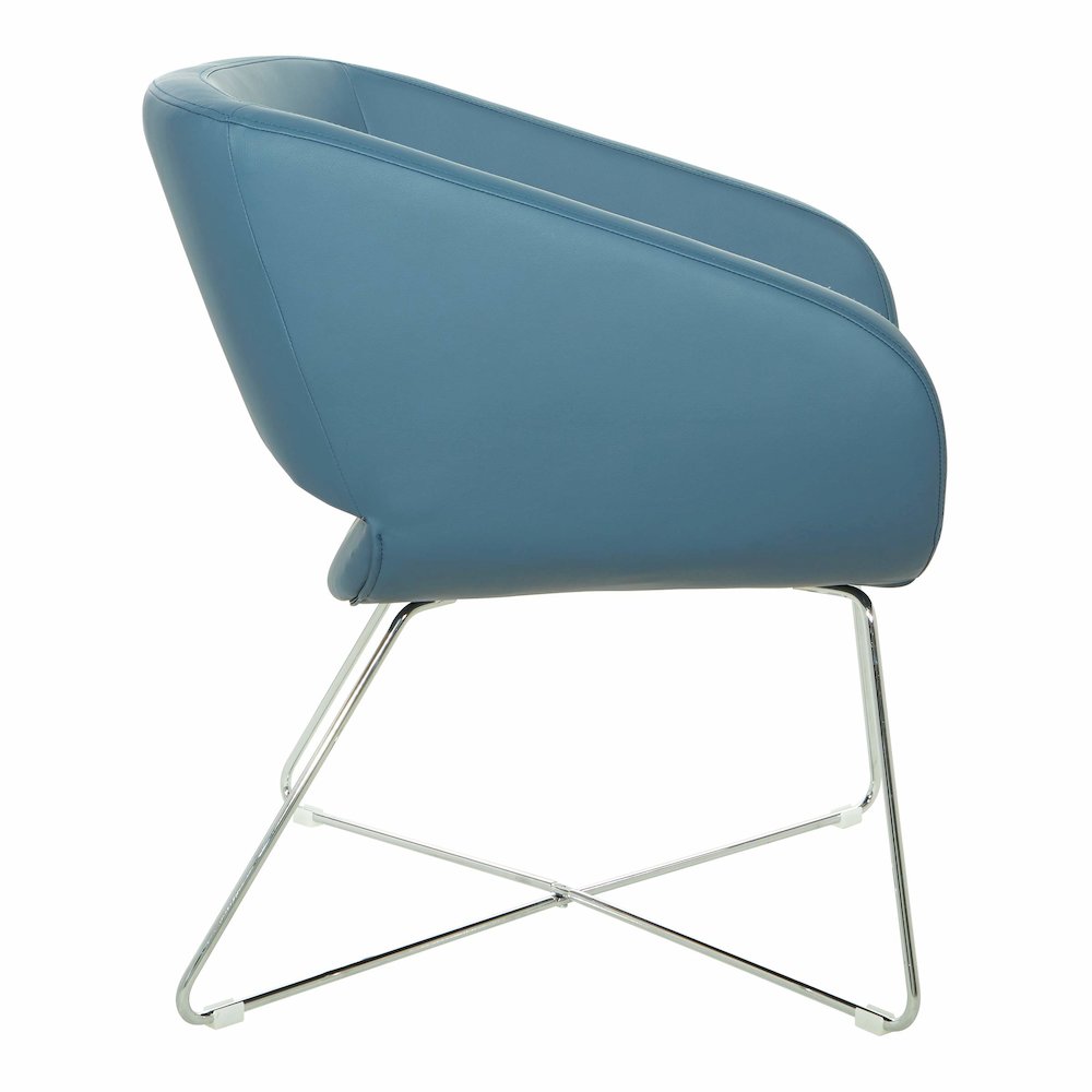 Lounge Chair in Blue Faux Leather with Chrome Base, LRL-R105. Picture 2