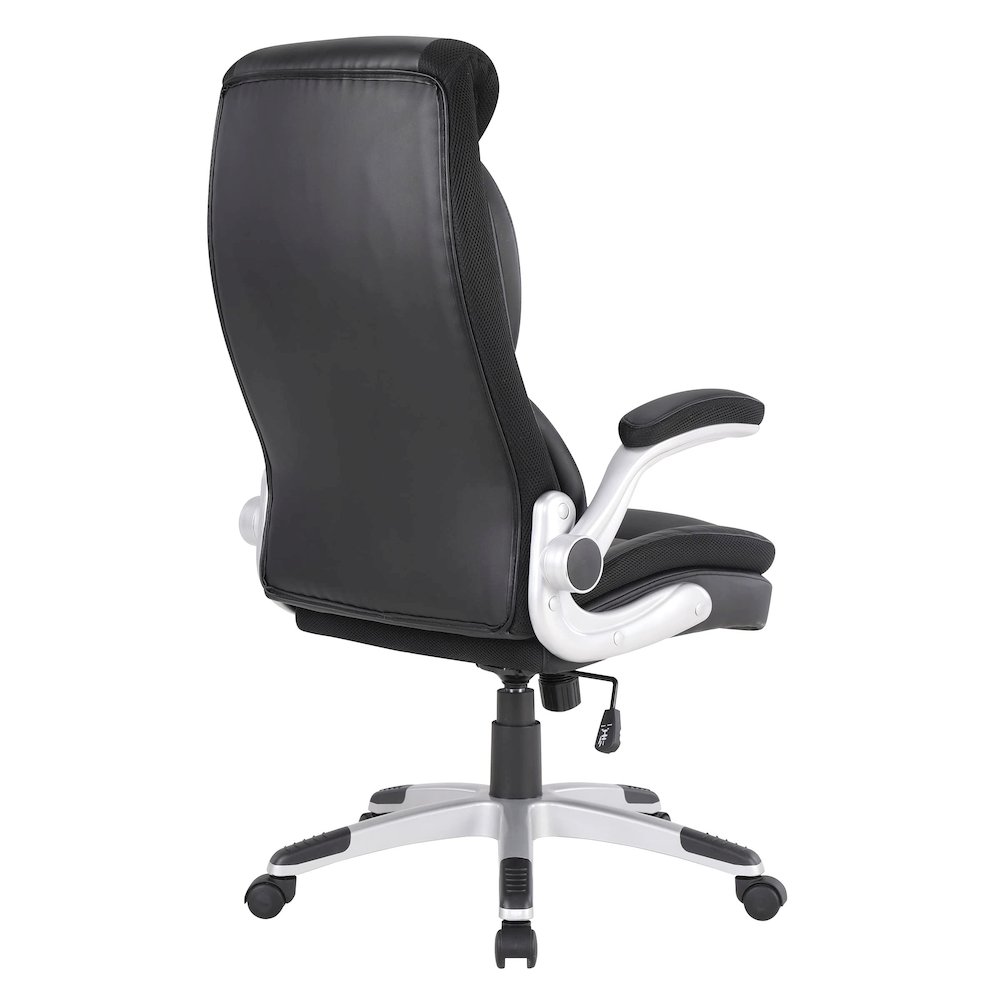 Executive Black Bonded Leather Chair with Silver Coated Nylon Base. Picture 4