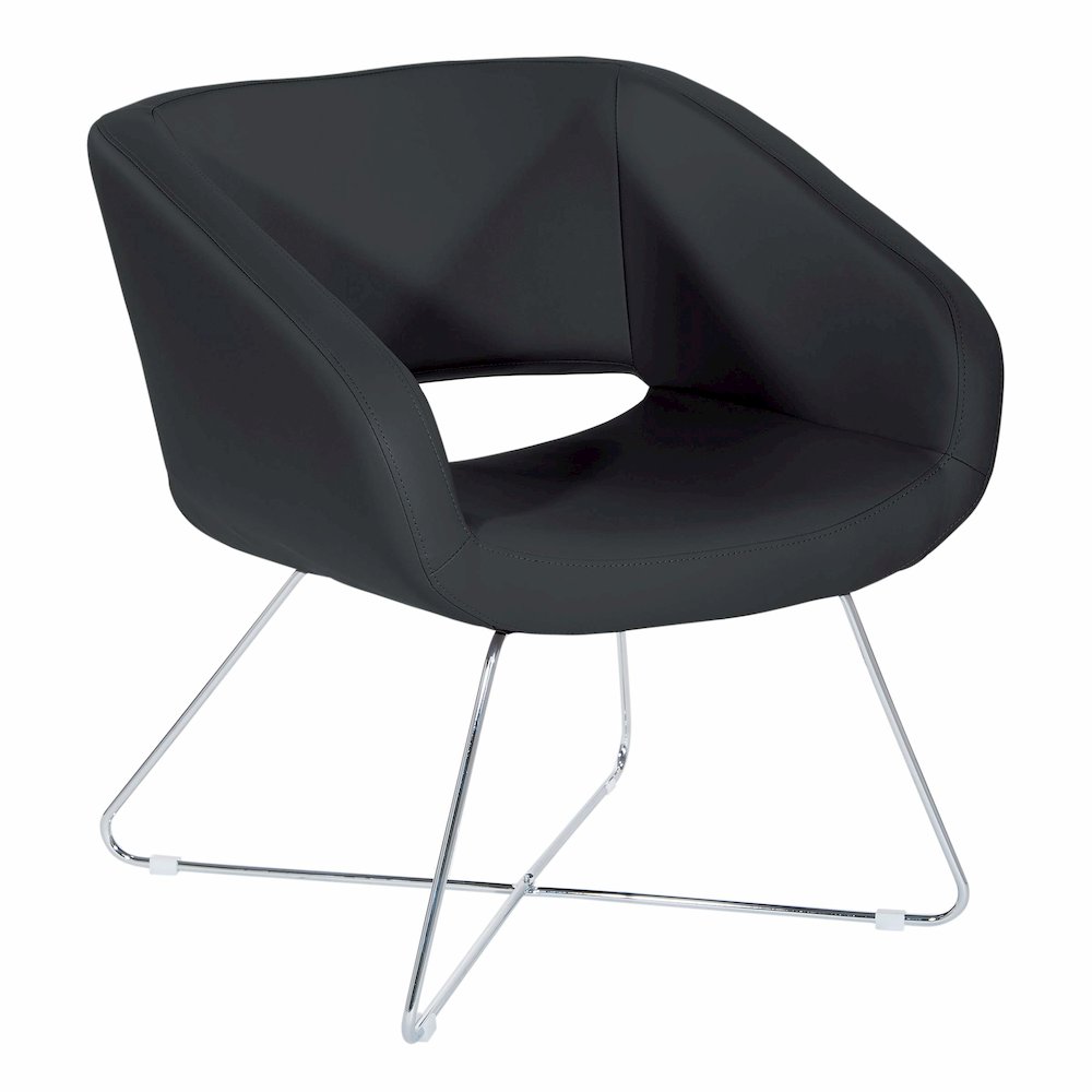 Lounge Chair in Black Faux Leather with Chrome Base, LRL-R107. Picture 1