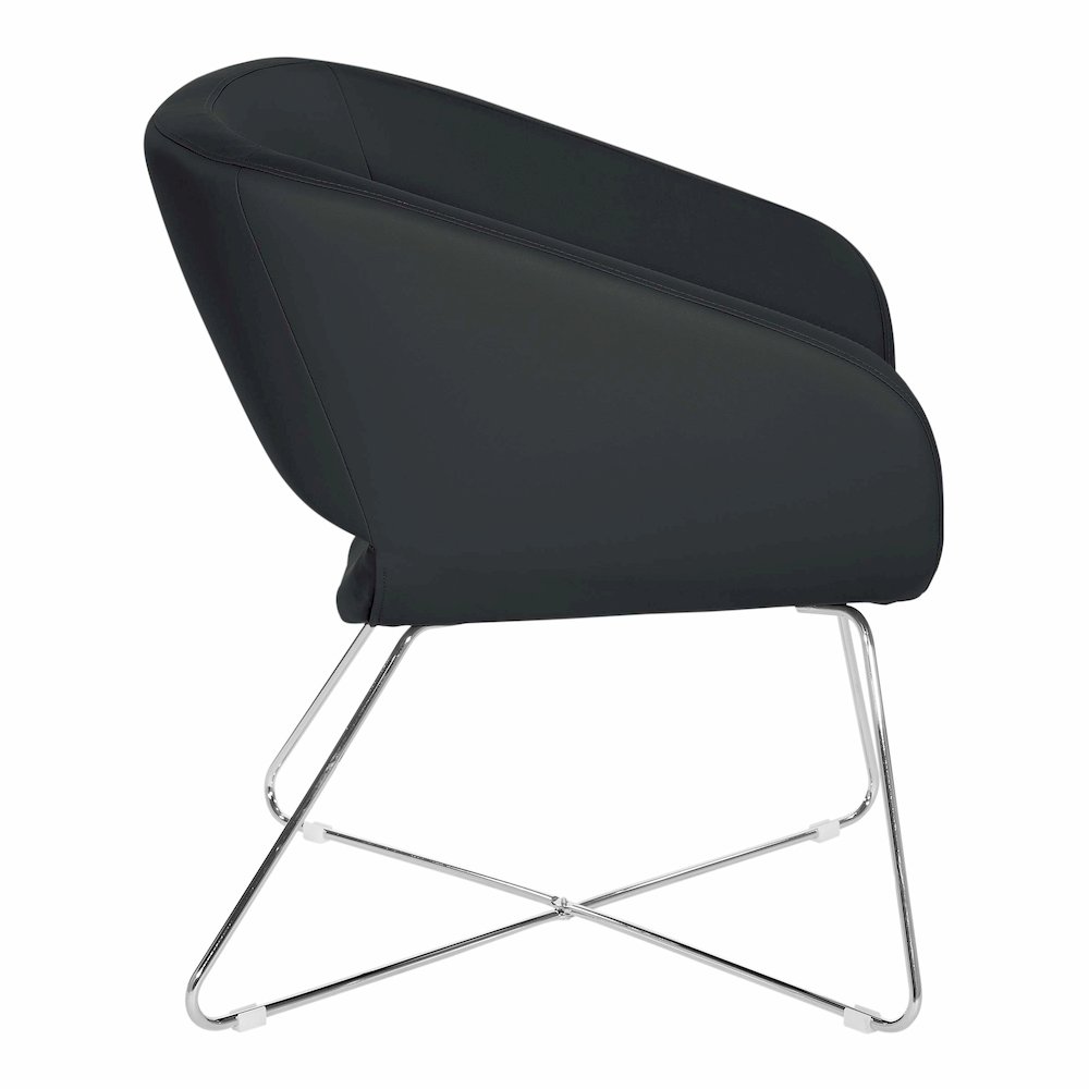 Lounge Chair in Black Faux Leather with Chrome Base, LRL-R107. Picture 2