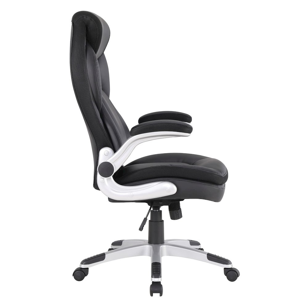 Executive Black Bonded Leather Chair with Silver Coated Nylon Base. Picture 3