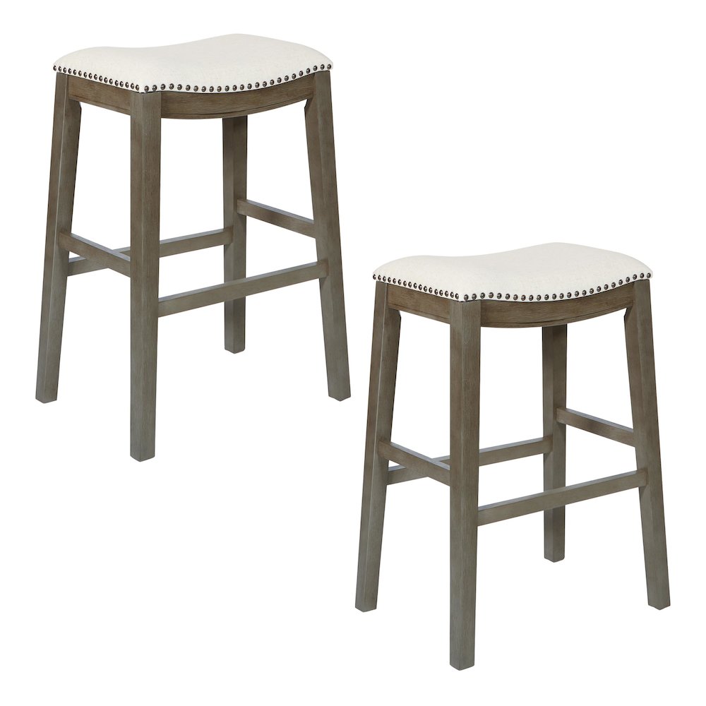 Saddle Stool 30" in Linen Fabric and Antique Grey Base 2-Pack, MET4330AG-L32. Picture 1