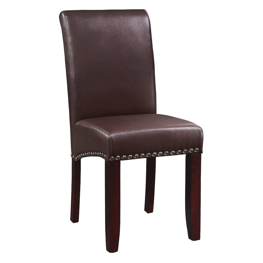 Parsons Chair with Antique Bronze Nail Heads in Cocoa Faux Leather. Picture 1