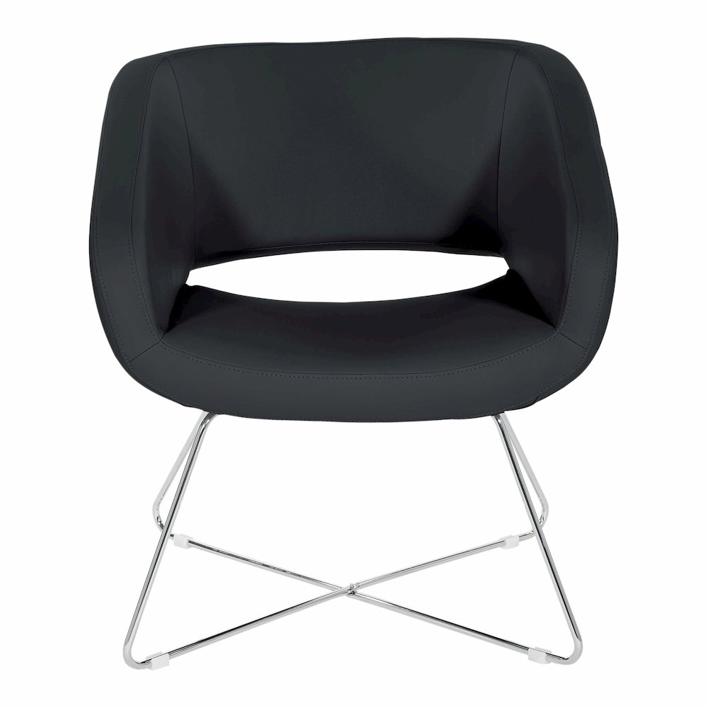 Lounge Chair in Black Faux Leather with Chrome Base, LRL-R107. Picture 5
