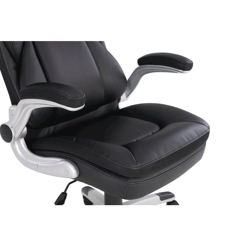 Executive Black Bonded Leather Chair with Silver Coated Nylon Base. Picture 8